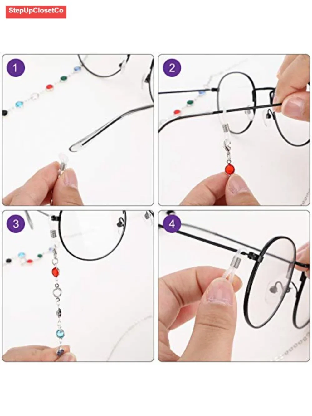 Beaded Eyeglass Chains for Women, 8 Pack with Silicone Lobster Clasps